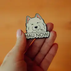 hau now pin/magnes w ręce