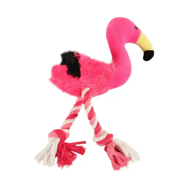 Pluszowy flaming z liną i piszczałką dla psa 28 cm