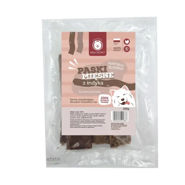 Paski mięsne indyk dla psa 100g