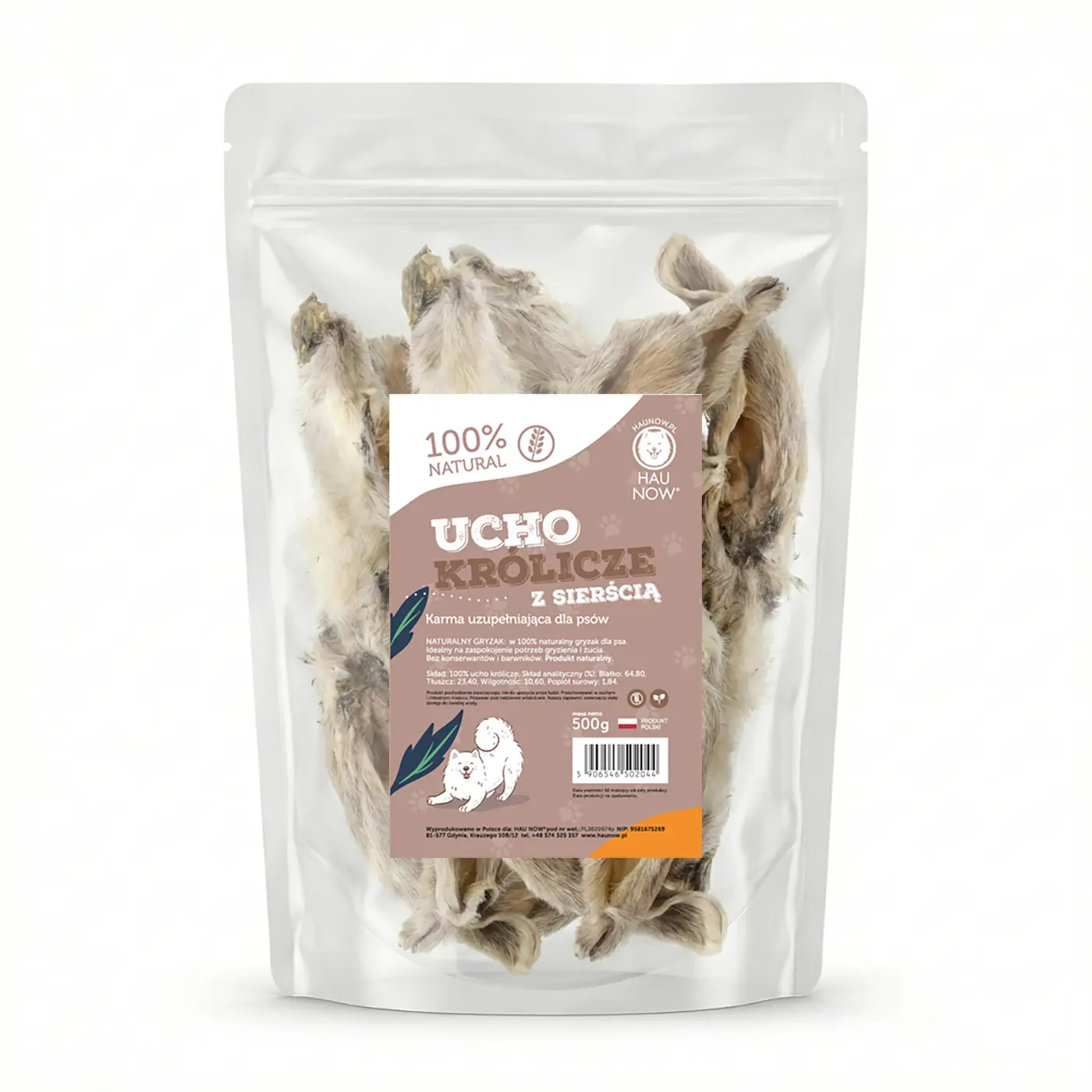 Suszone uszy królika dla psa — naturalny gryzak - 500g